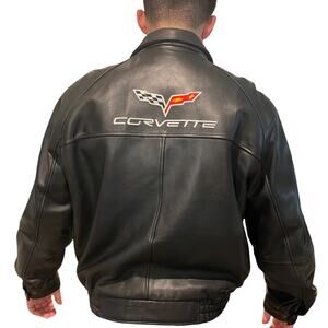 VTGE C6 Corvette Size XL Mens Leather Bomber Jacket Burk's Bay Black Sports Car